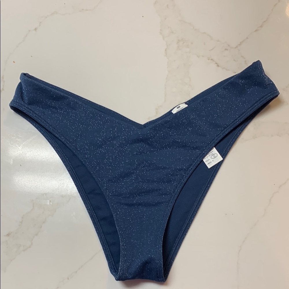 Abercrombie & Fitch Blue Shimmer High Leg Cheeky Bikini Bottom